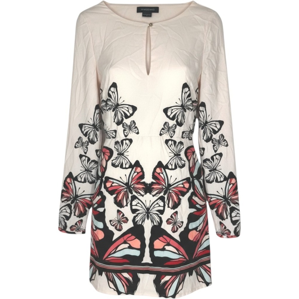 Womens Butterfly Print Long Sleeve Mini Dress Pink Tassel Belt Small Flowy Fairy